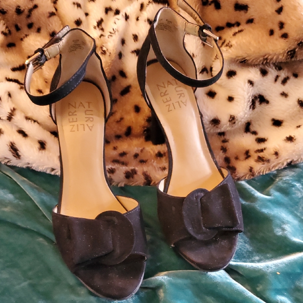 Naturalizer Black Bow Ankle Strap Heels